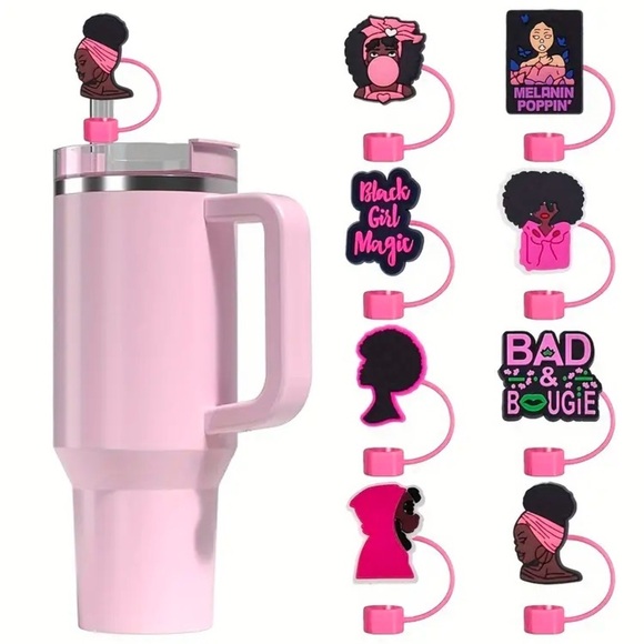 5 Random Silicone Straw Covers w/Reusable Inverted Straw Tips, Dust & Leak Proof - Picture 5 of 9